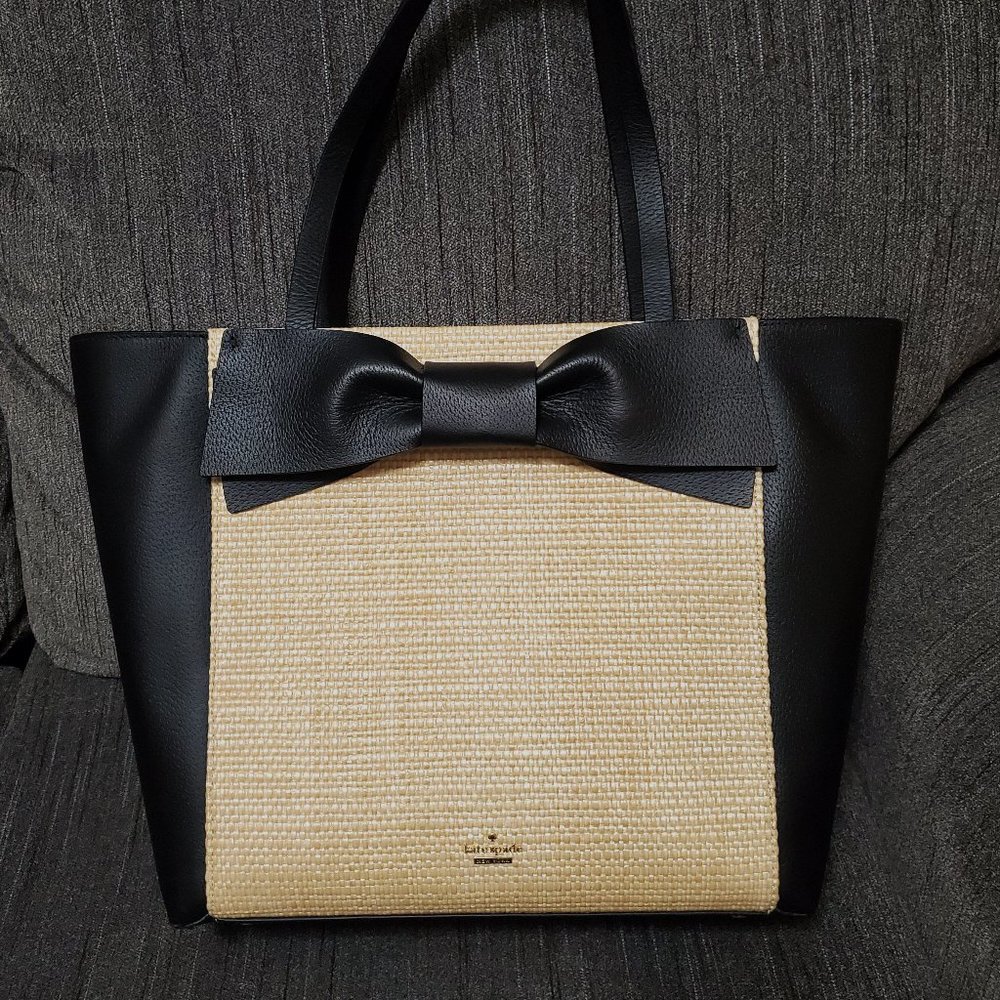 Kate Spade Olive Drive Straw Savannah Bow Tote